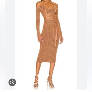 NBD STASIA Halter Rib Midi Dress in Camel Size S